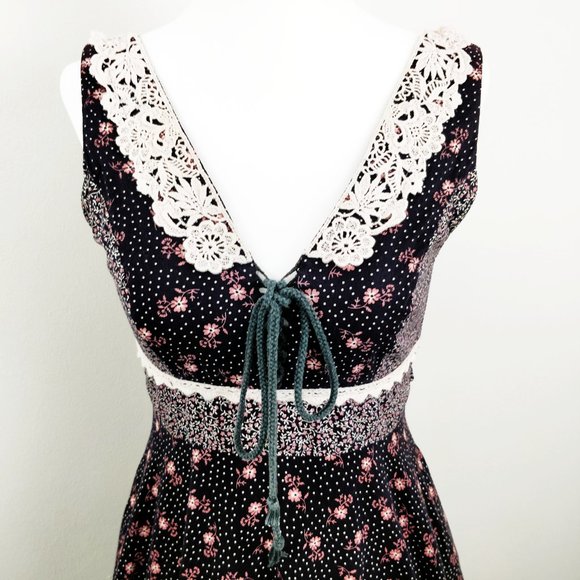 Gunne Sax Calico Floral Brown Pink Corset Sundress - Picture 4 of 16